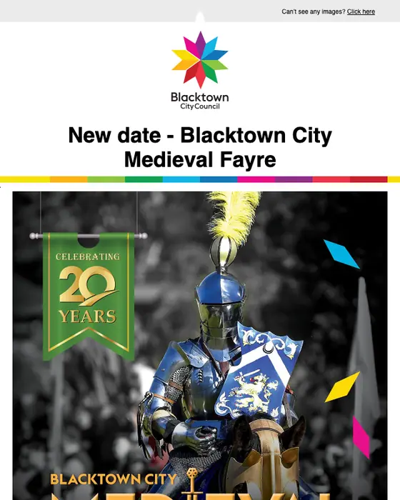 Blacktown City Council event invite email: New date - Blacktown City Medieval Fayre