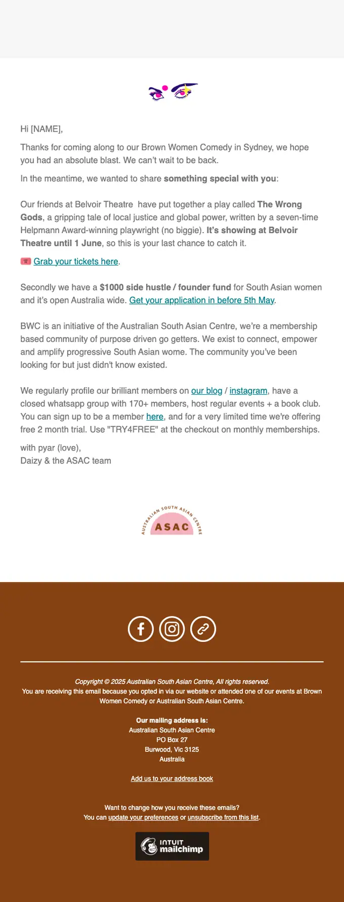Daizy promotional email, full length