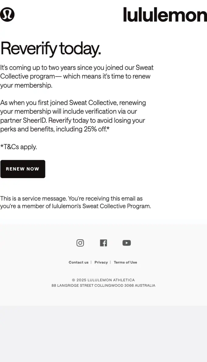 lululemon expiration notice email, full length