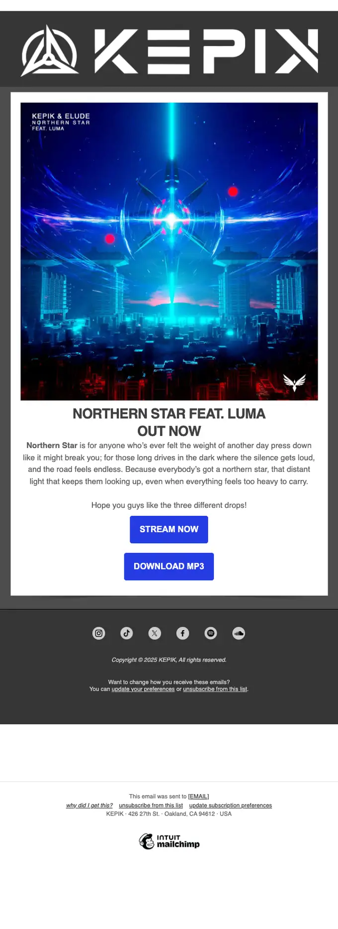 KEPIK product launch email, full length
