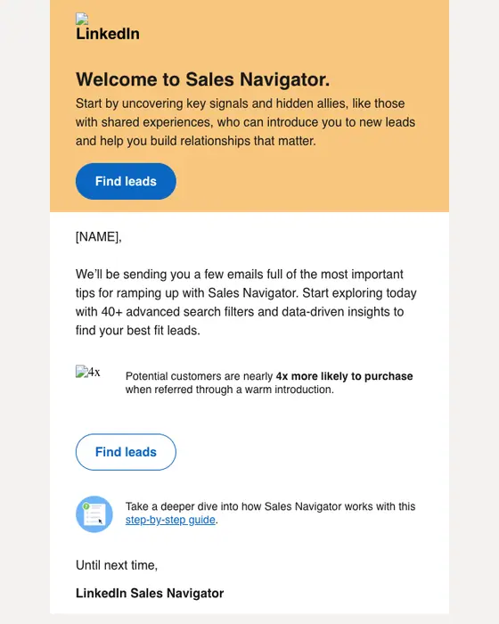 LinkedIn Sales Navigator welcome email