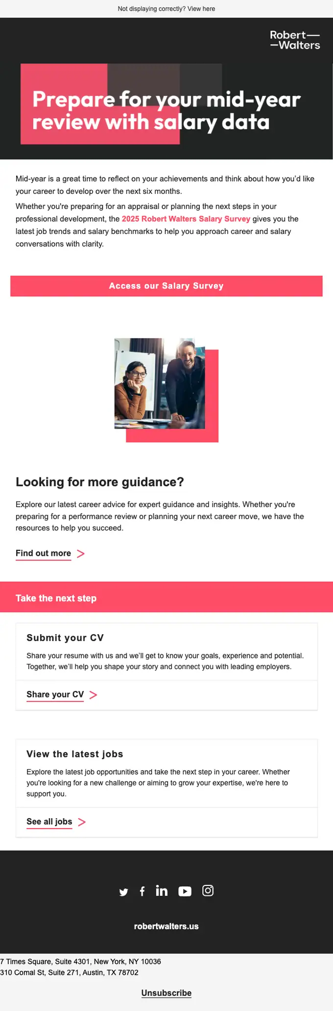 Robert Walters US promotional email, full length