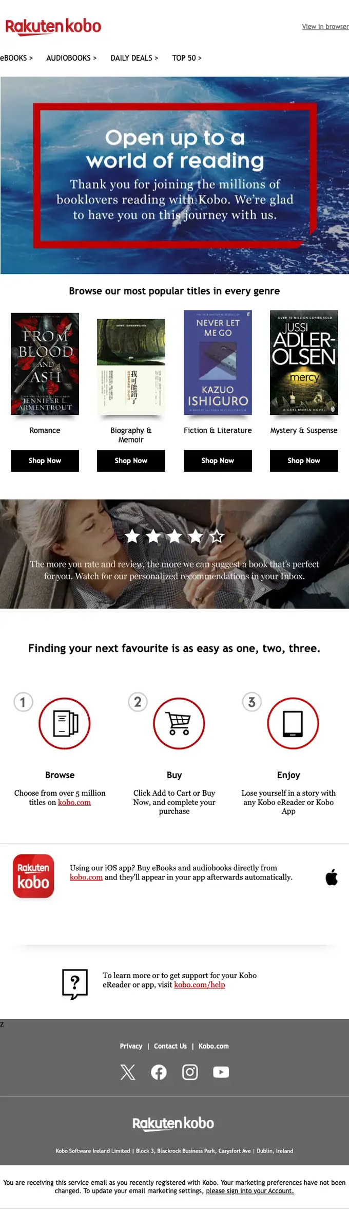 Kobo welcome email, full length