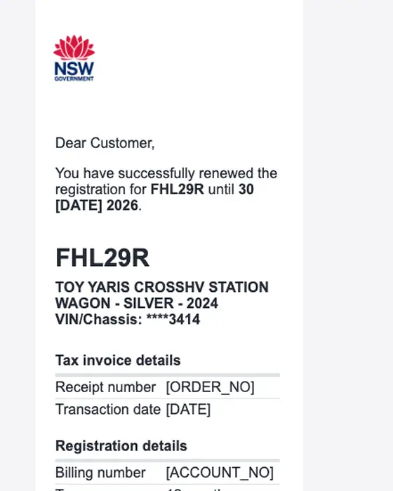 Service NSW receipt email