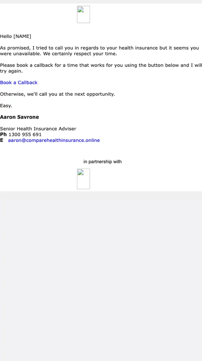 Fair Healthcare account notice email, full length