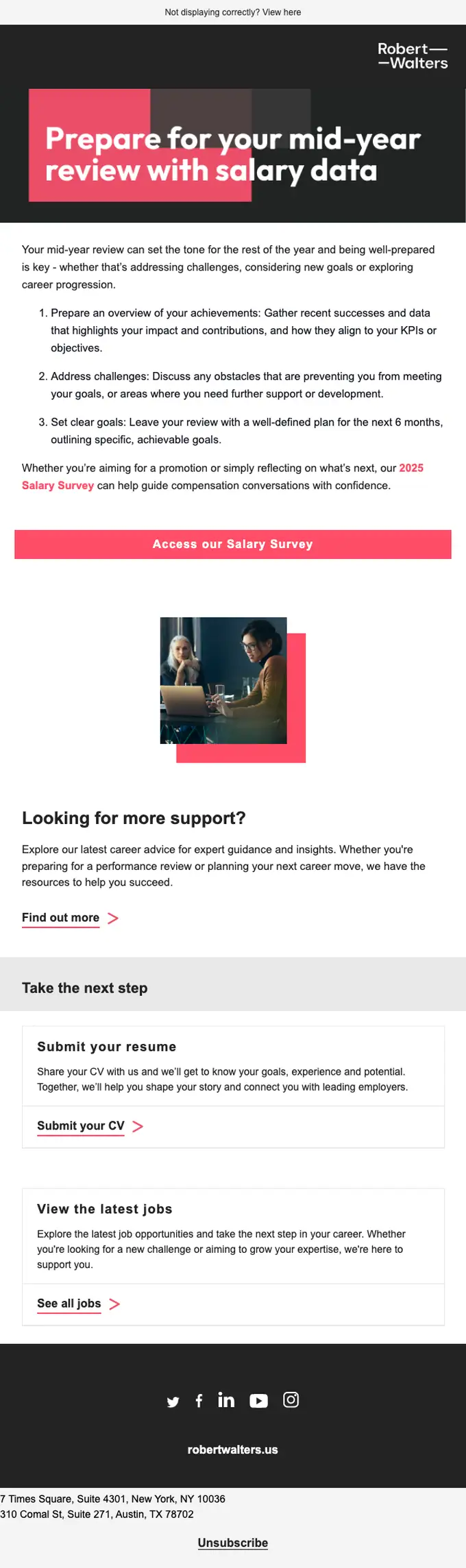 Robert Walters newsletter email, full length