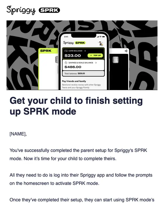 Spriggy SPRK account notice email