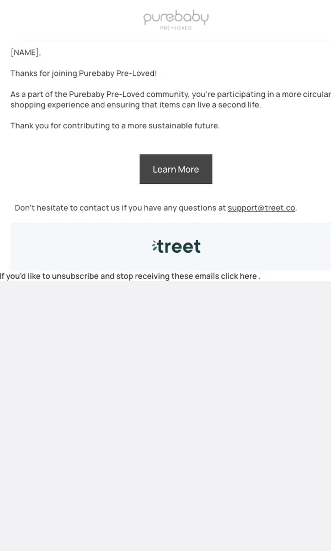 Treet welcome email, full length