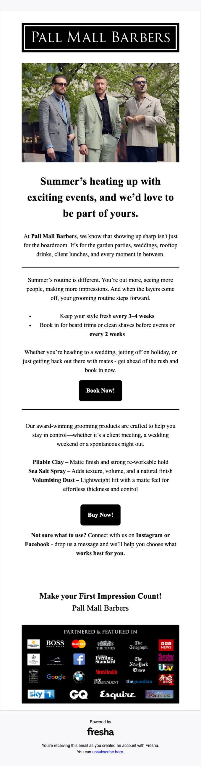 Pall Mall Barbers promotional email, full length