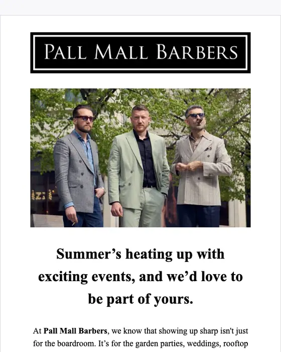 Pall Mall Barbers promotional email