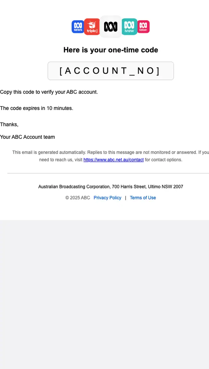ABC otp email, full length