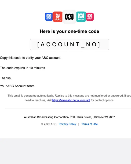 ABC otp email