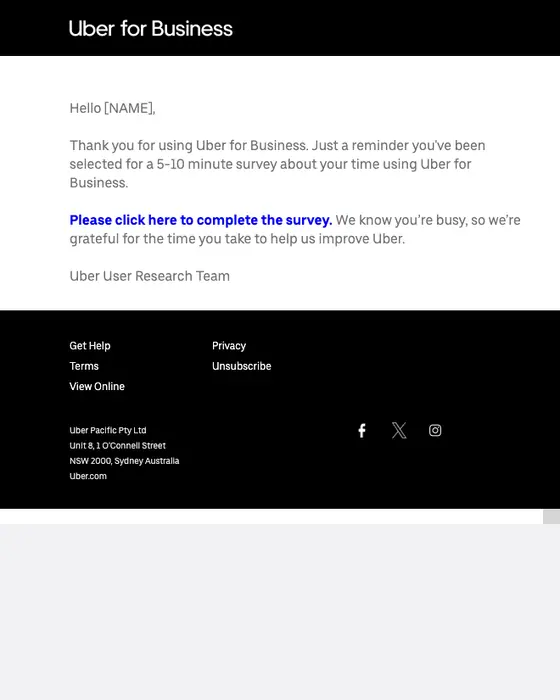 Uber Research survey email