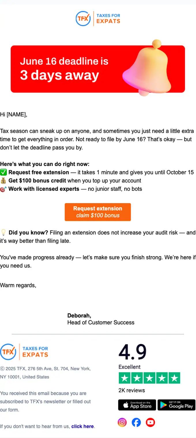 TFX expiration notice email, full length