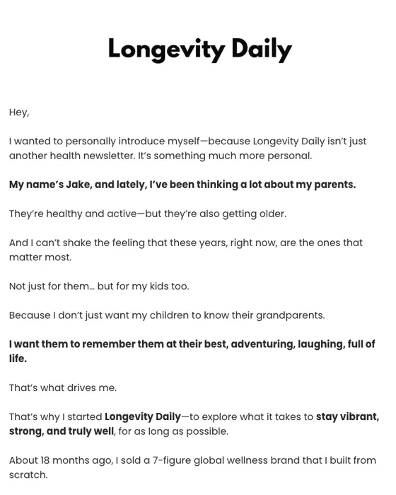 Longevity Daily welcome email