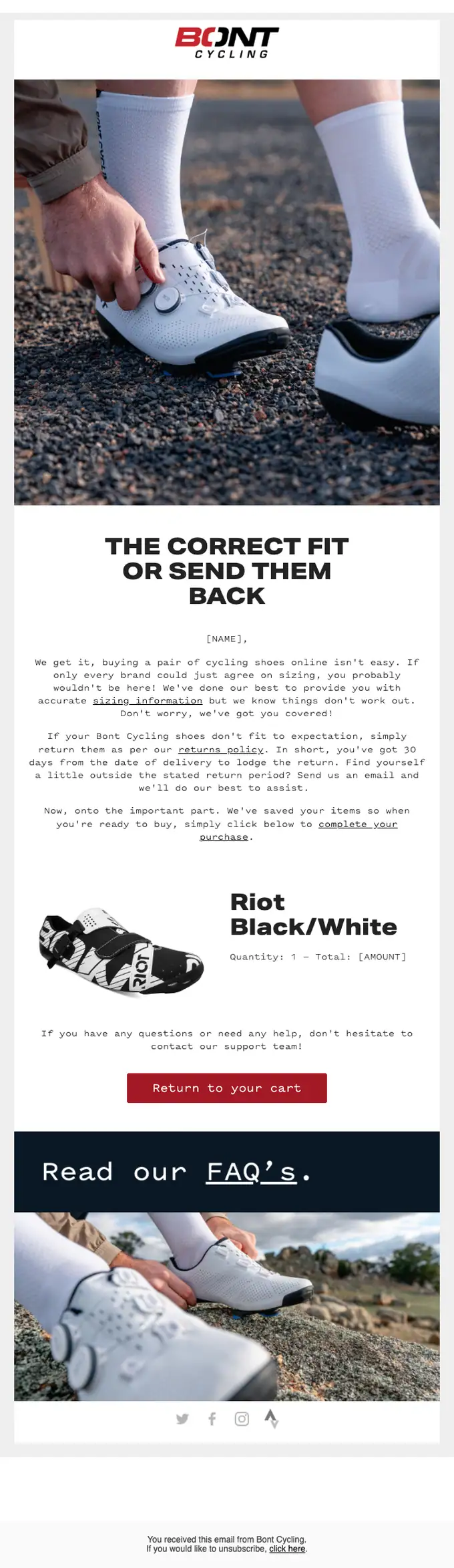 Bont Cycling abandoned cart email, full length