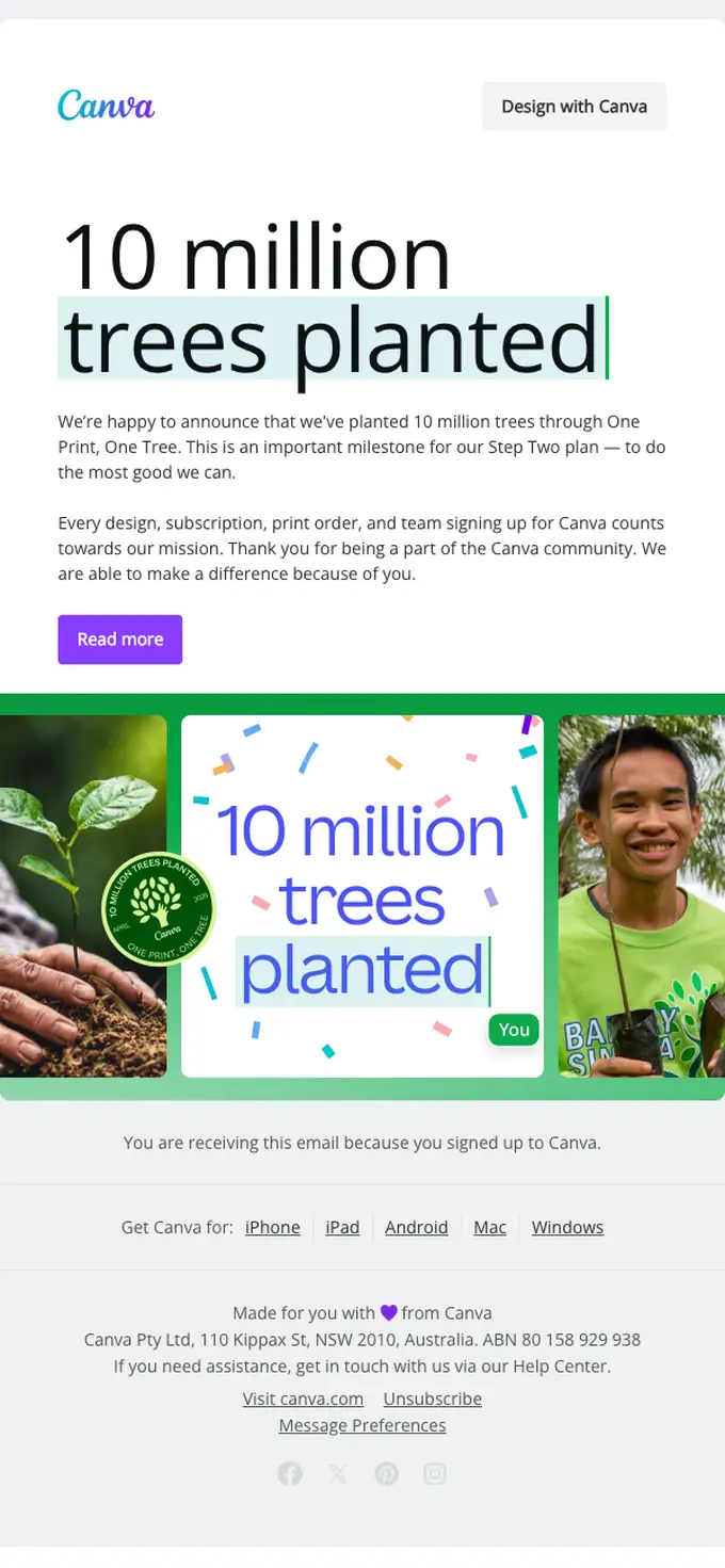 Canva account notice email, full length