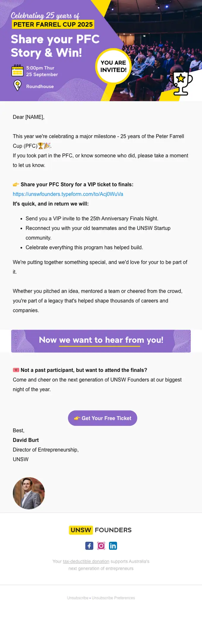 UNSW Founders survey email, full length