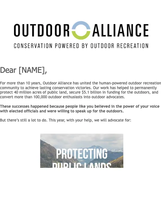 Outdoor Alliance newsletter email