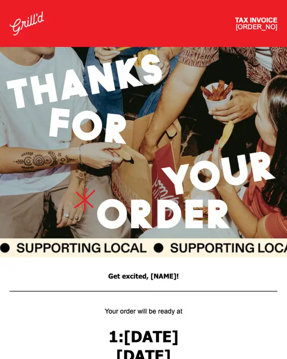 Grill'd order confirmation email