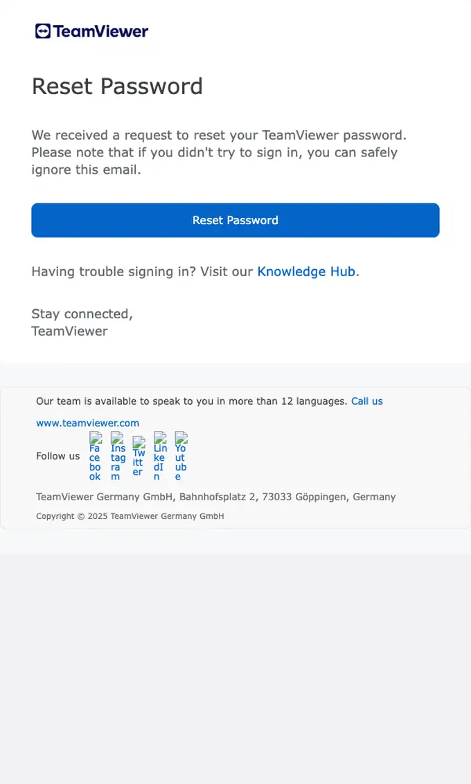 TeamViewer password reset email, full length