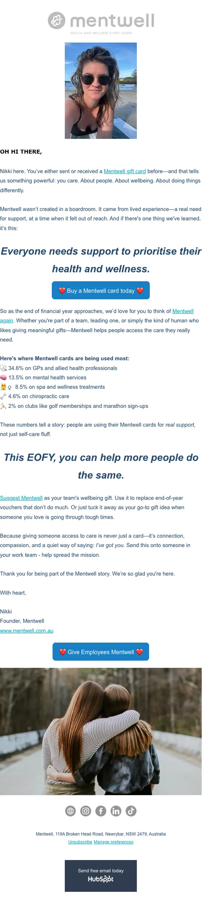 Mentwell promotional email, full length