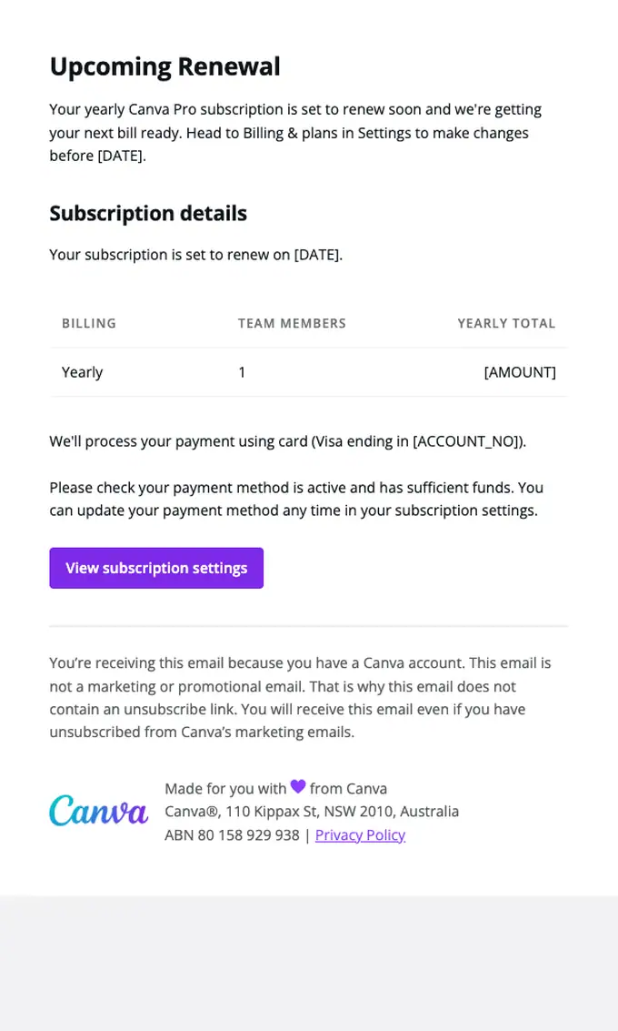 Canva expiration notice email, full length