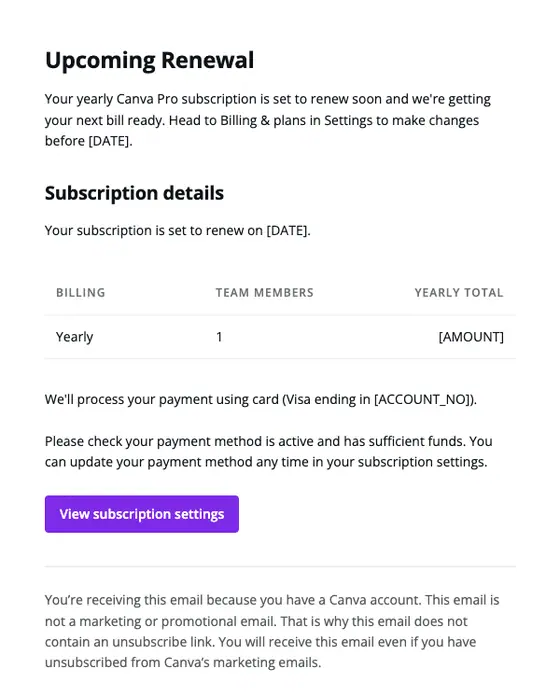 Canva expiration notice email