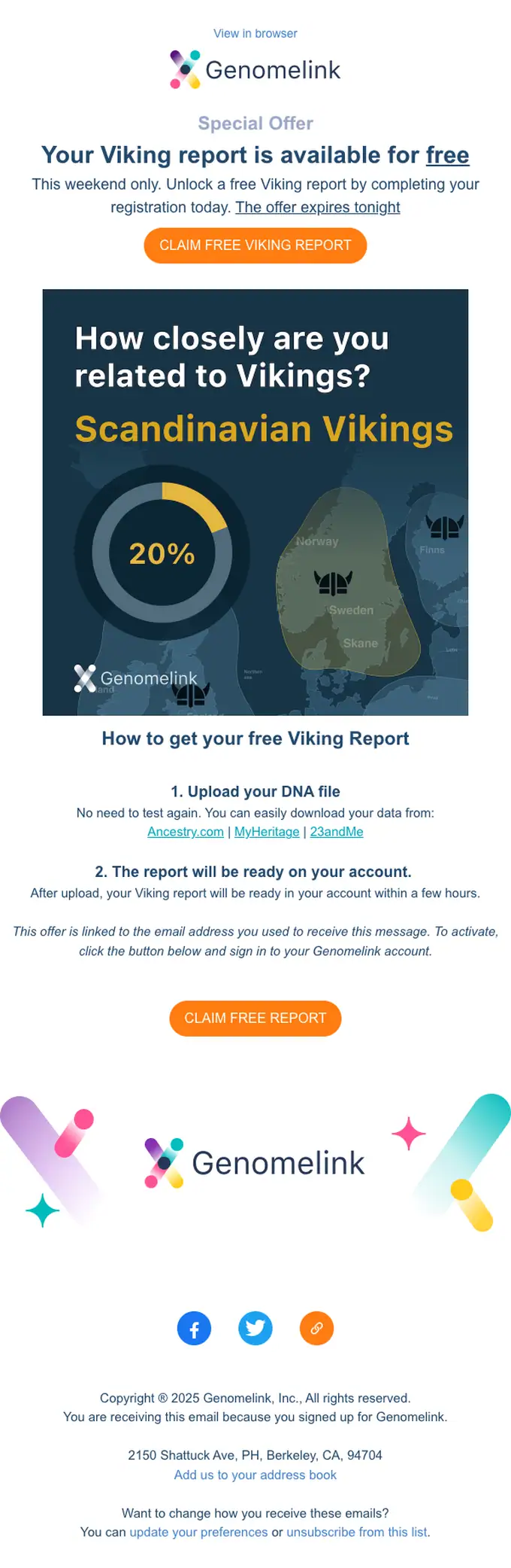 Genomelink promotional email, full length