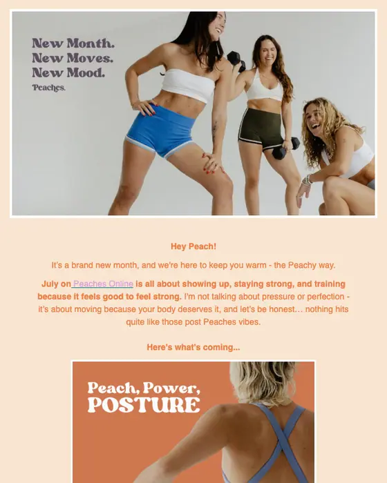 Peaches Pilates newsletter email