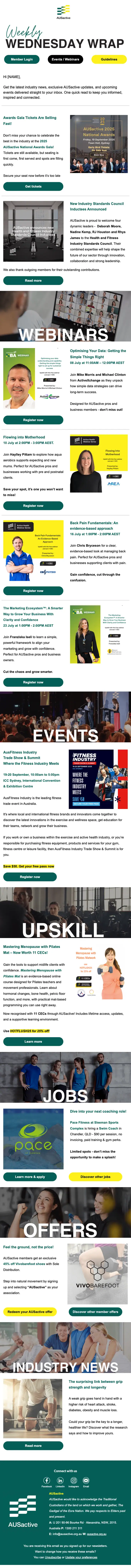 AUSactive newsletter email, full length