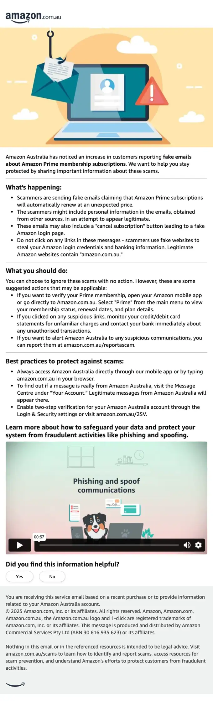 Amazon.com.au security alert email, full length