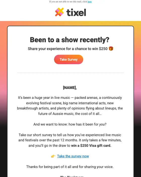 Tixel survey email