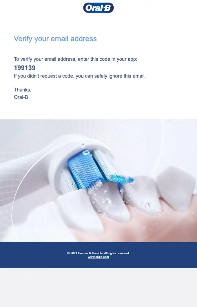 Oral-B email verification email, full length