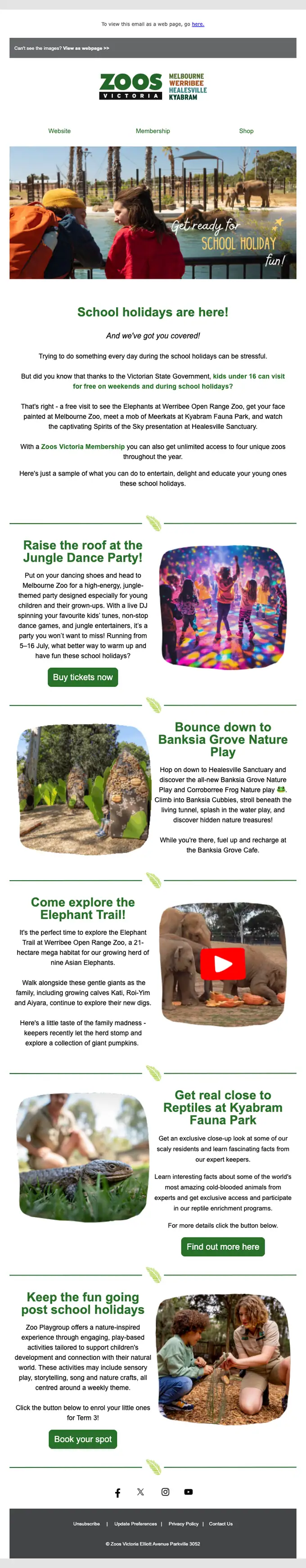Zoos Victoria promotional email, full length