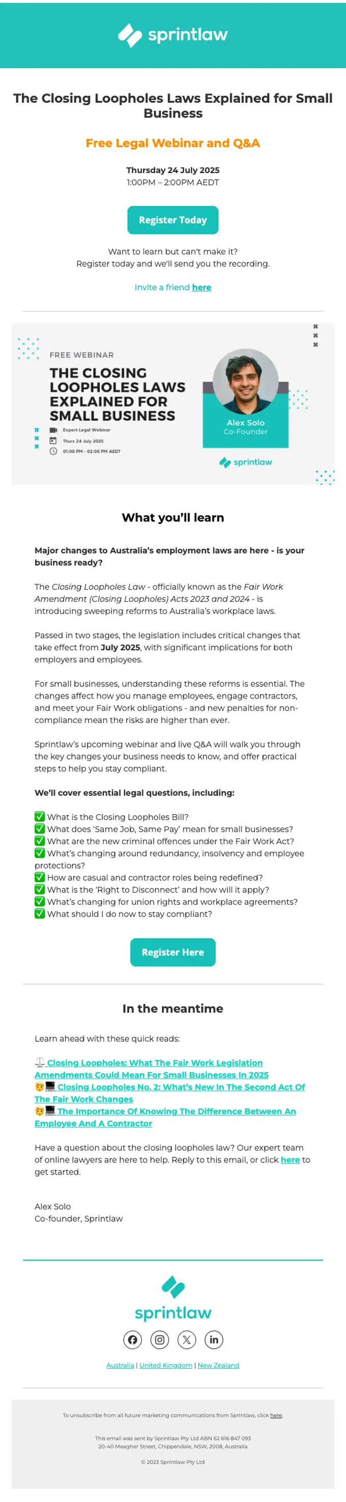 Sprintlaw event invite email, full length