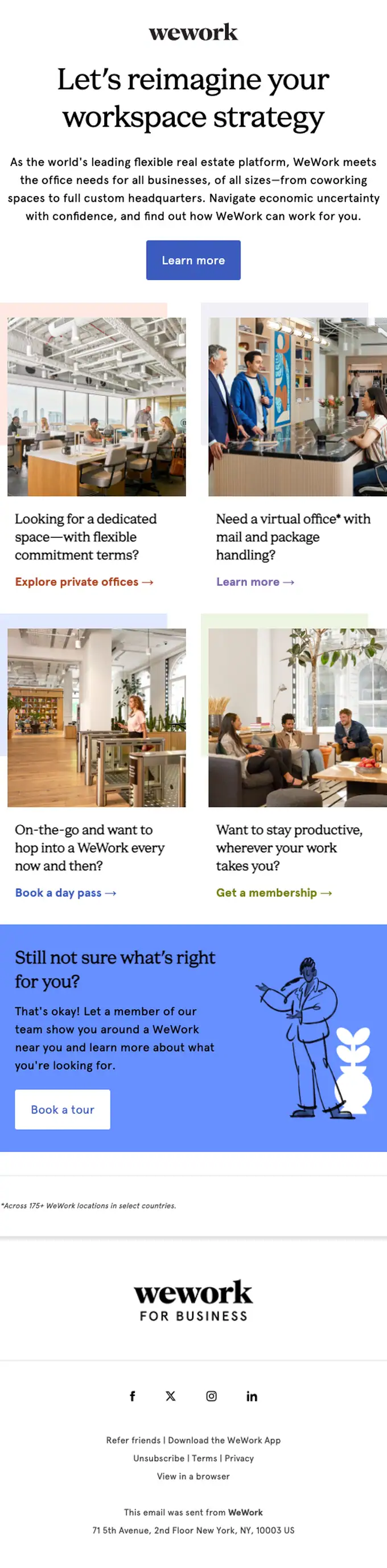 WeWork promotional email, full length