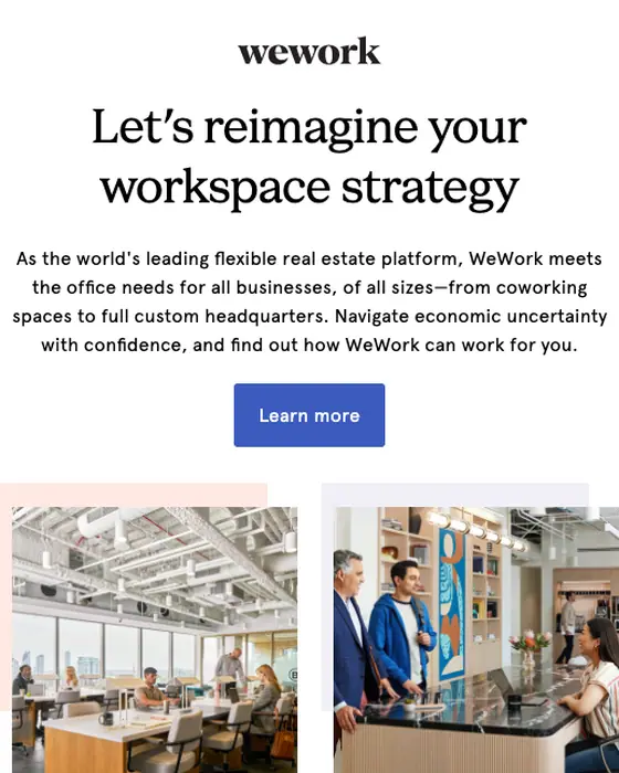 WeWork promotional email