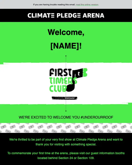 Climate Pledge Arena welcome email