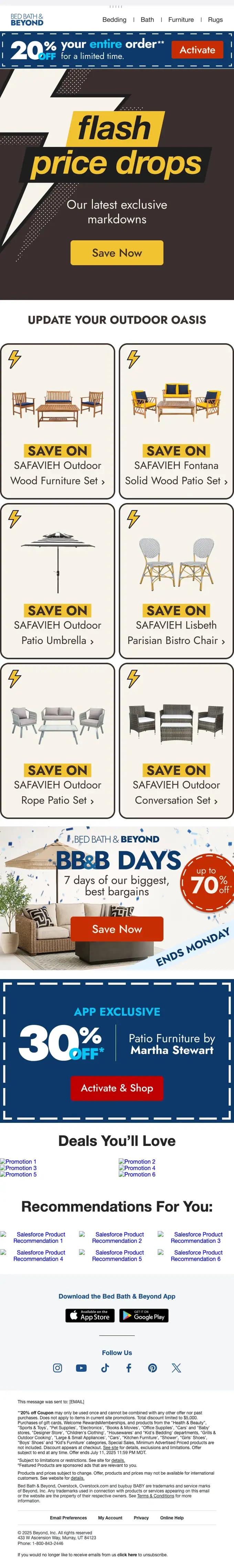 Bed Bath & Beyond promotional email, full length