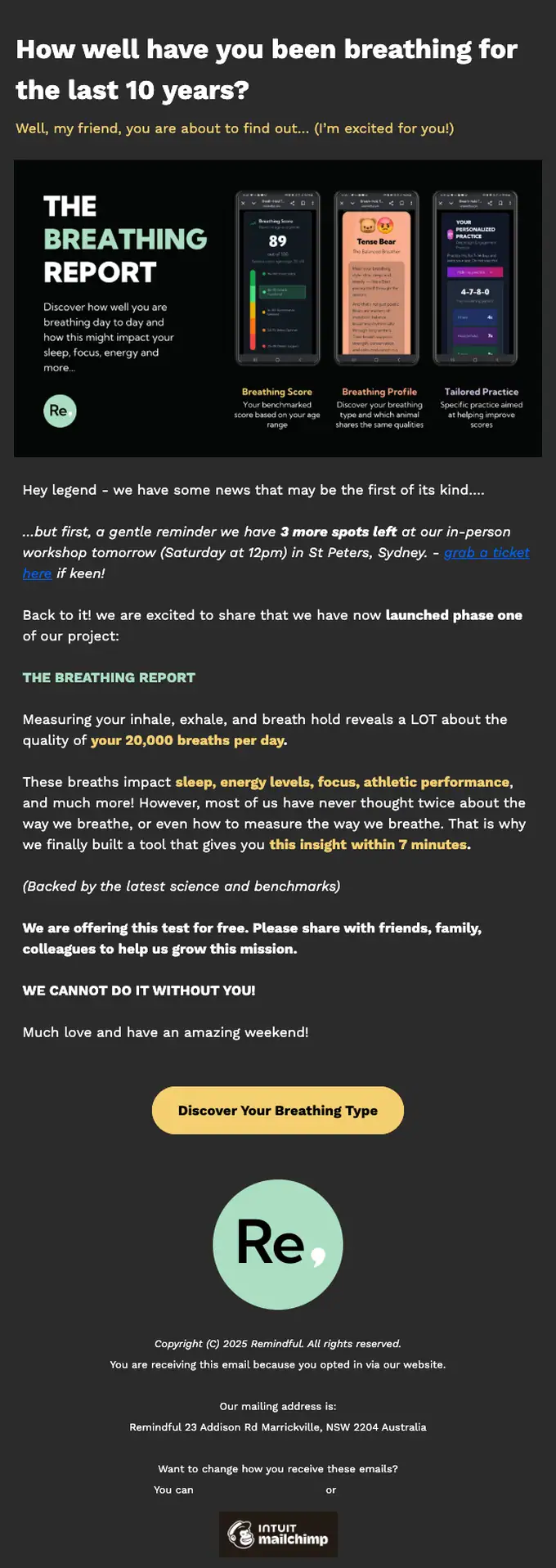 Remindful account notice email, full length