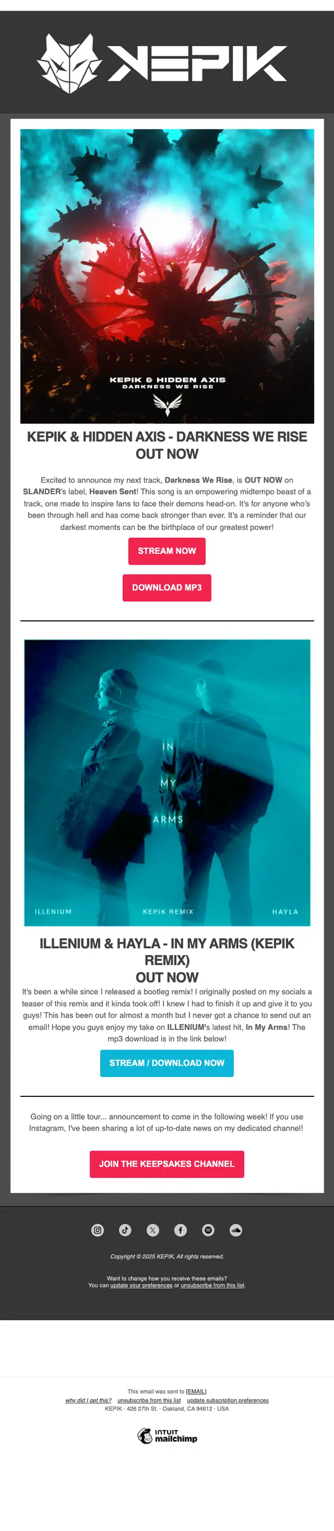 KEPIK product launch email, full length