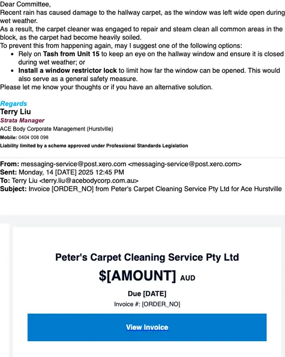 ACE Body Corporate Management (Hurstville) invoice email
