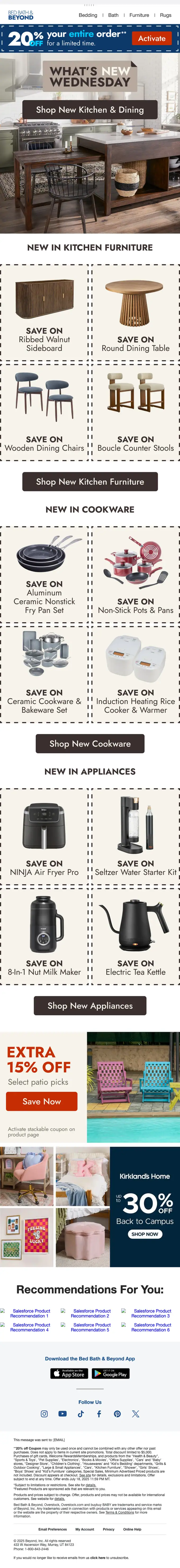 Bed Bath & Beyond promotional email, full length