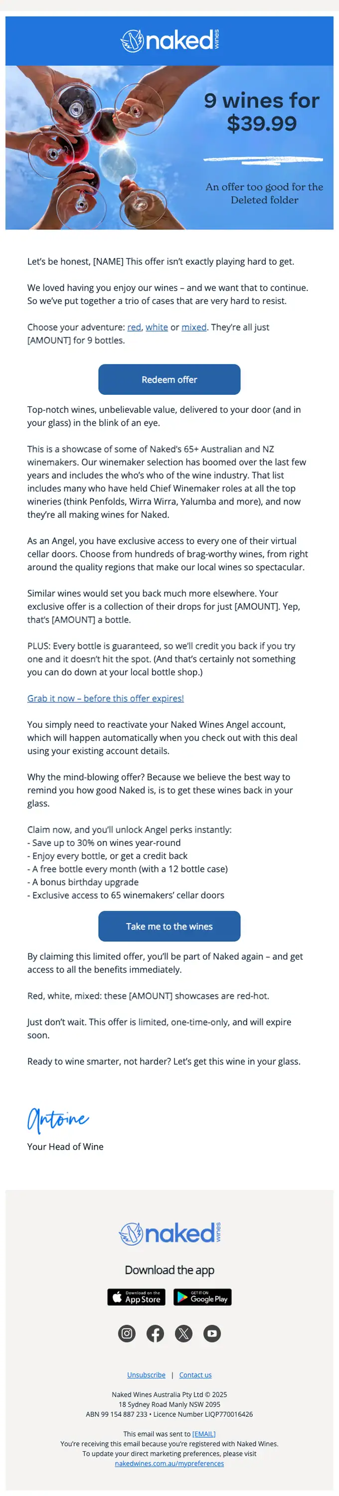 Naked Wines re engagement email, full length
