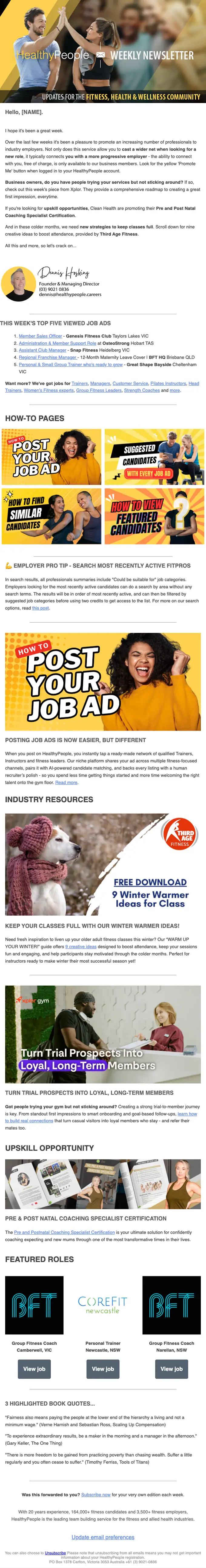 HealthyPeople newsletter email, full length