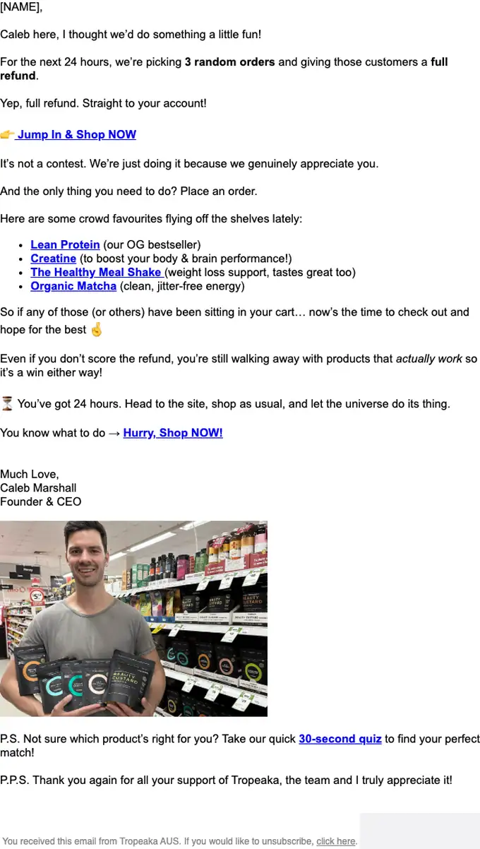 Tropeaka promotional email, full length