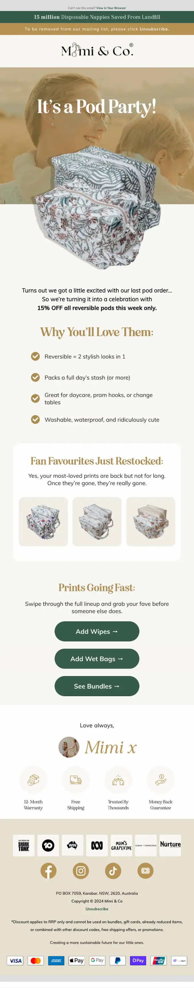 Mimi & Co promotional email, full length
