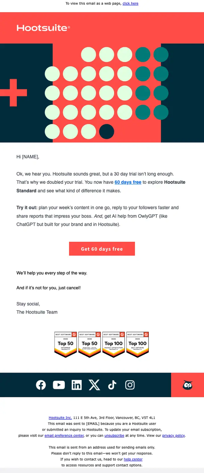 Hootsuite re engagement email, full length