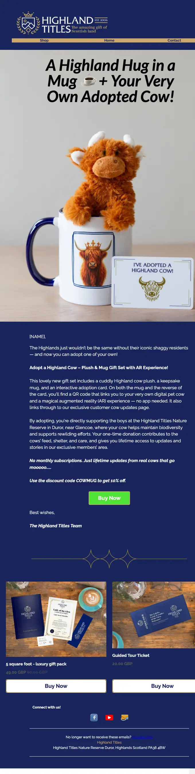 Highland Titles product launch email, full length